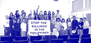 Filipinos in Geneva protest against current human rights violations.